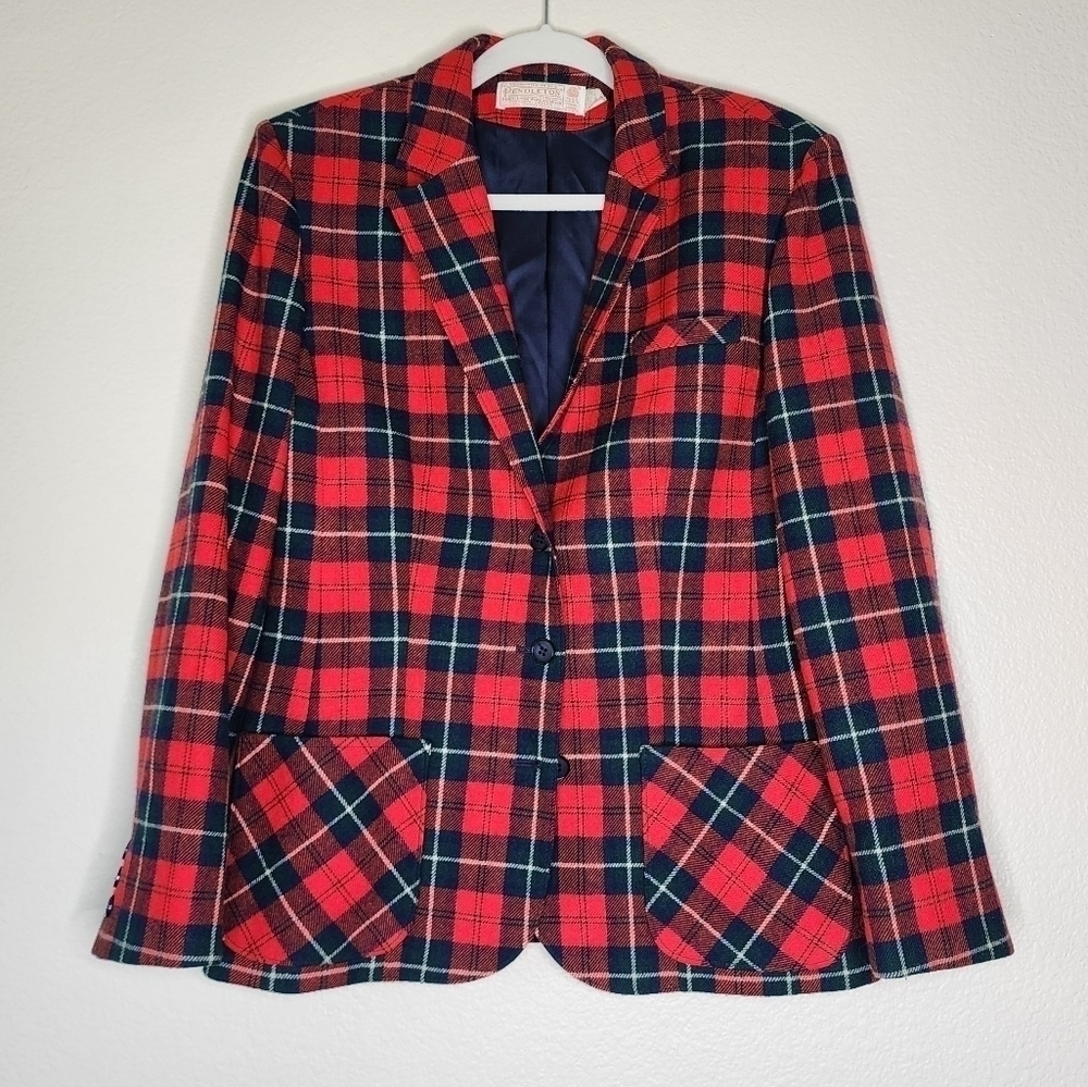 Vintage Pendleton Red Plaid Blazer & Skirt Set 14-16